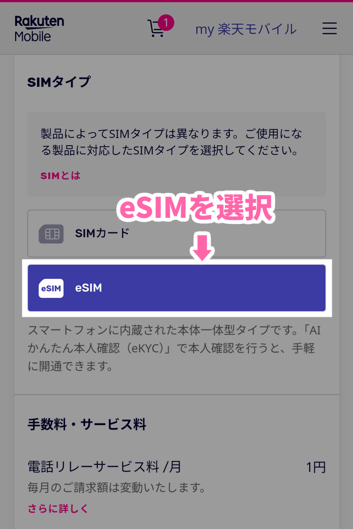 eSIMを選択