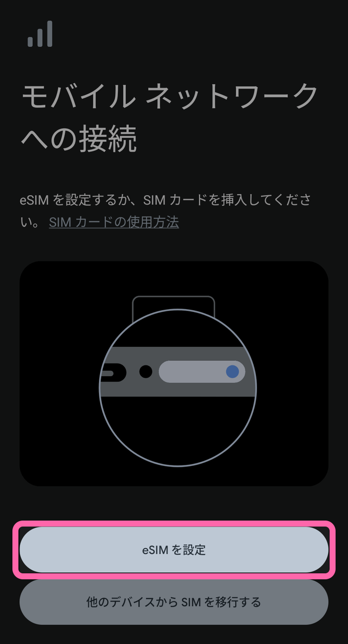 「eSIM を設定」ボタンをタップして進む